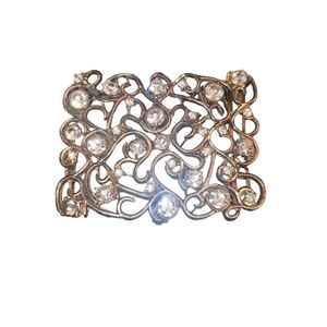 Vintage Gilded Belt Buckle with Rhinestones 3" x 2.5"